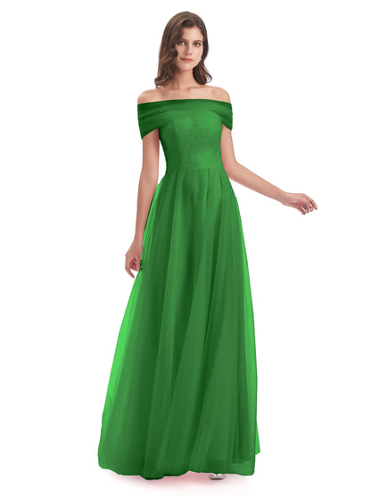 Sylvie Off The Shoulder Open Back Tulle Long Bridesmaid Dresses