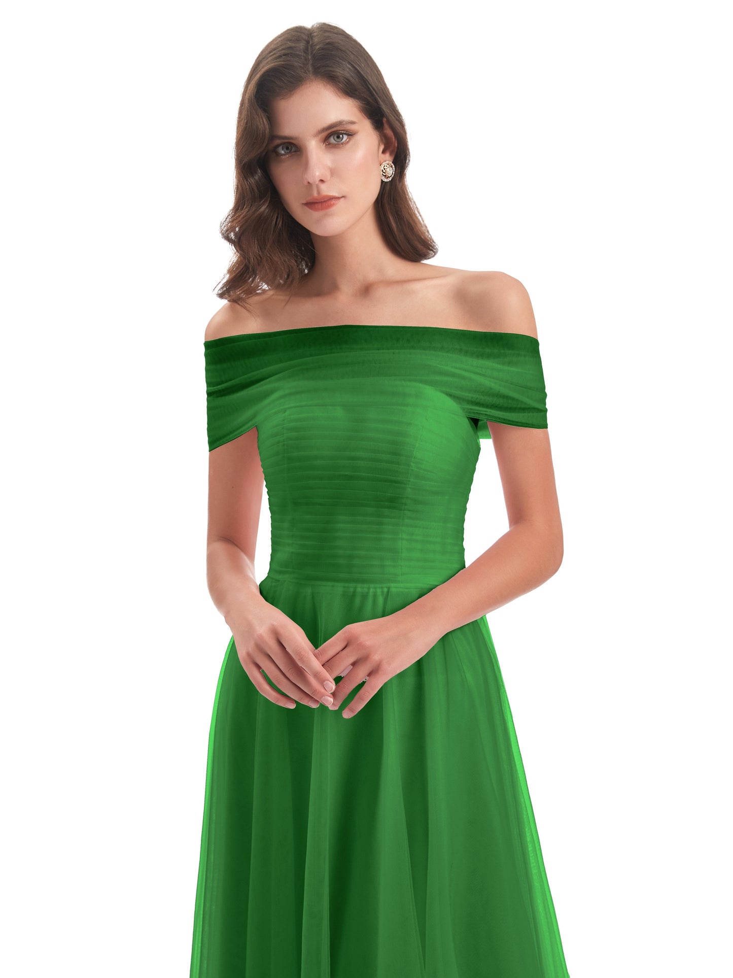 Sylvie Off The Shoulder Open Back Tulle Long Bridesmaid Dresses