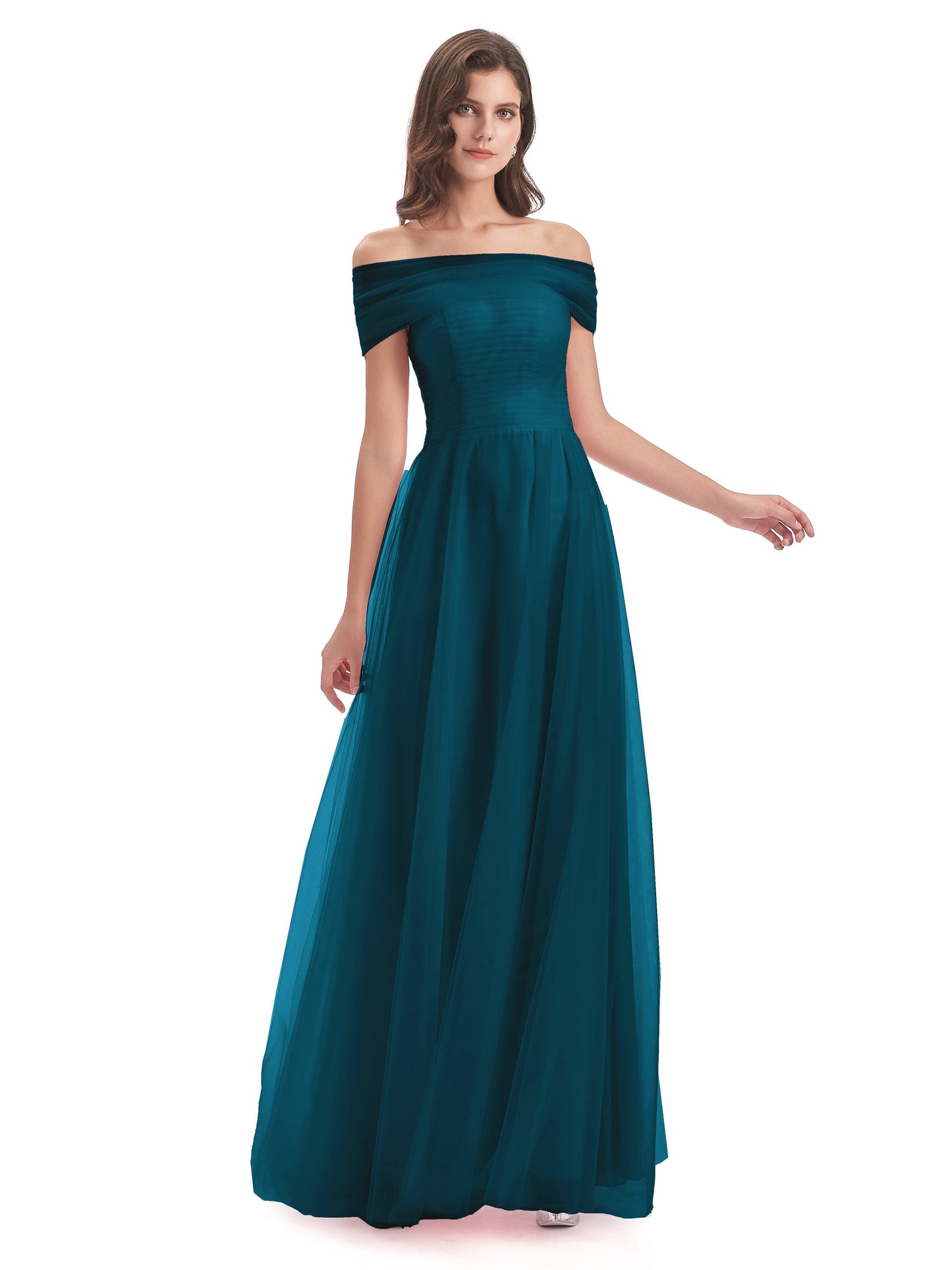 Sylvie Off The Shoulder Open Back Tulle Long Bridesmaid Dresses