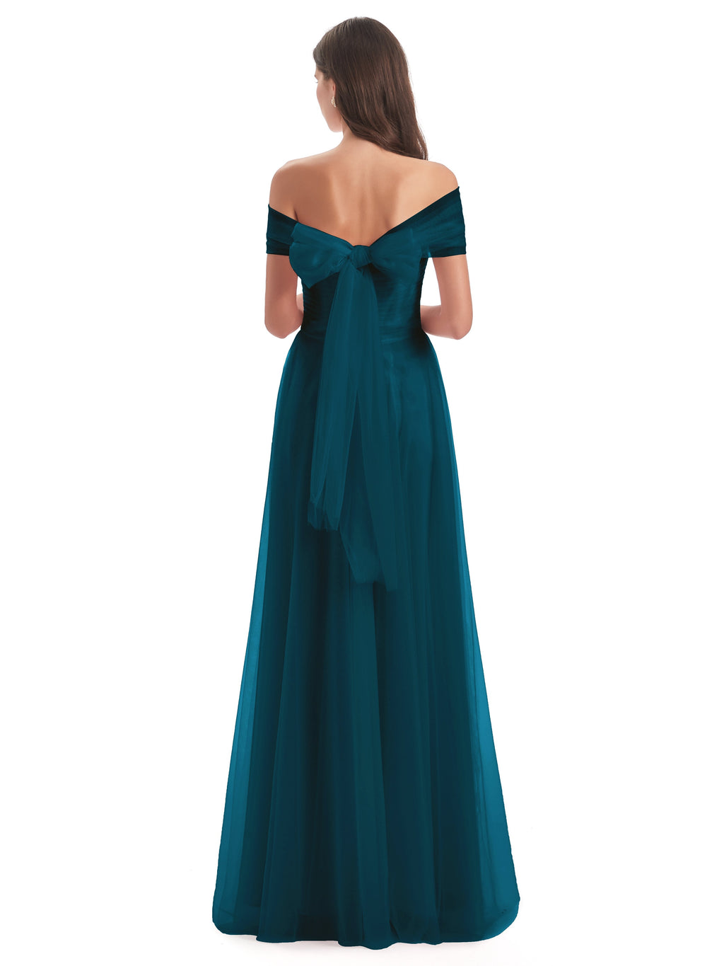 Sylvie Off The Shoulder Open Back Tulle Long Bridesmaid Dresses