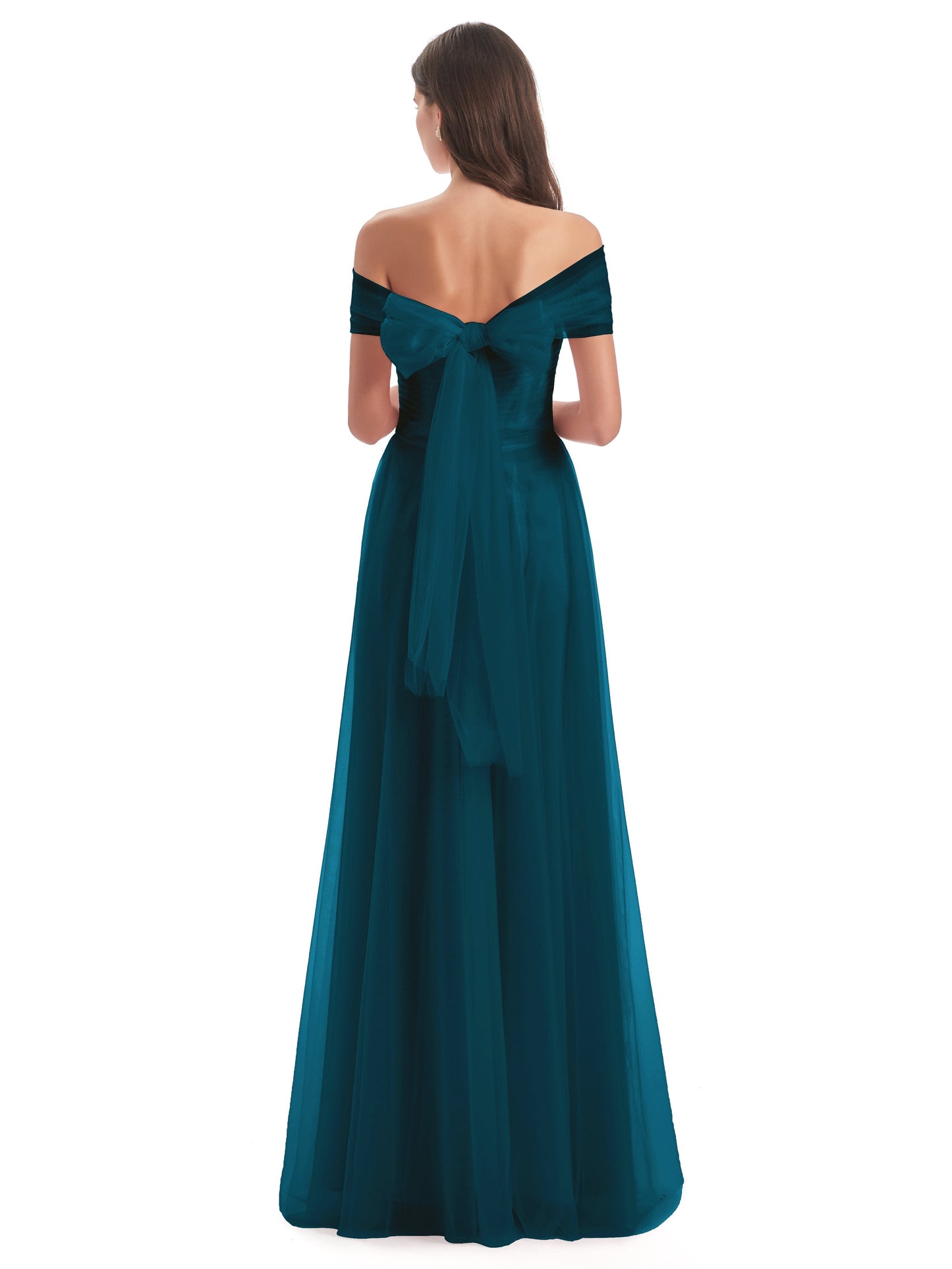 Sylvie Off The Shoulder Open Back Tulle Long Bridesmaid Dresses