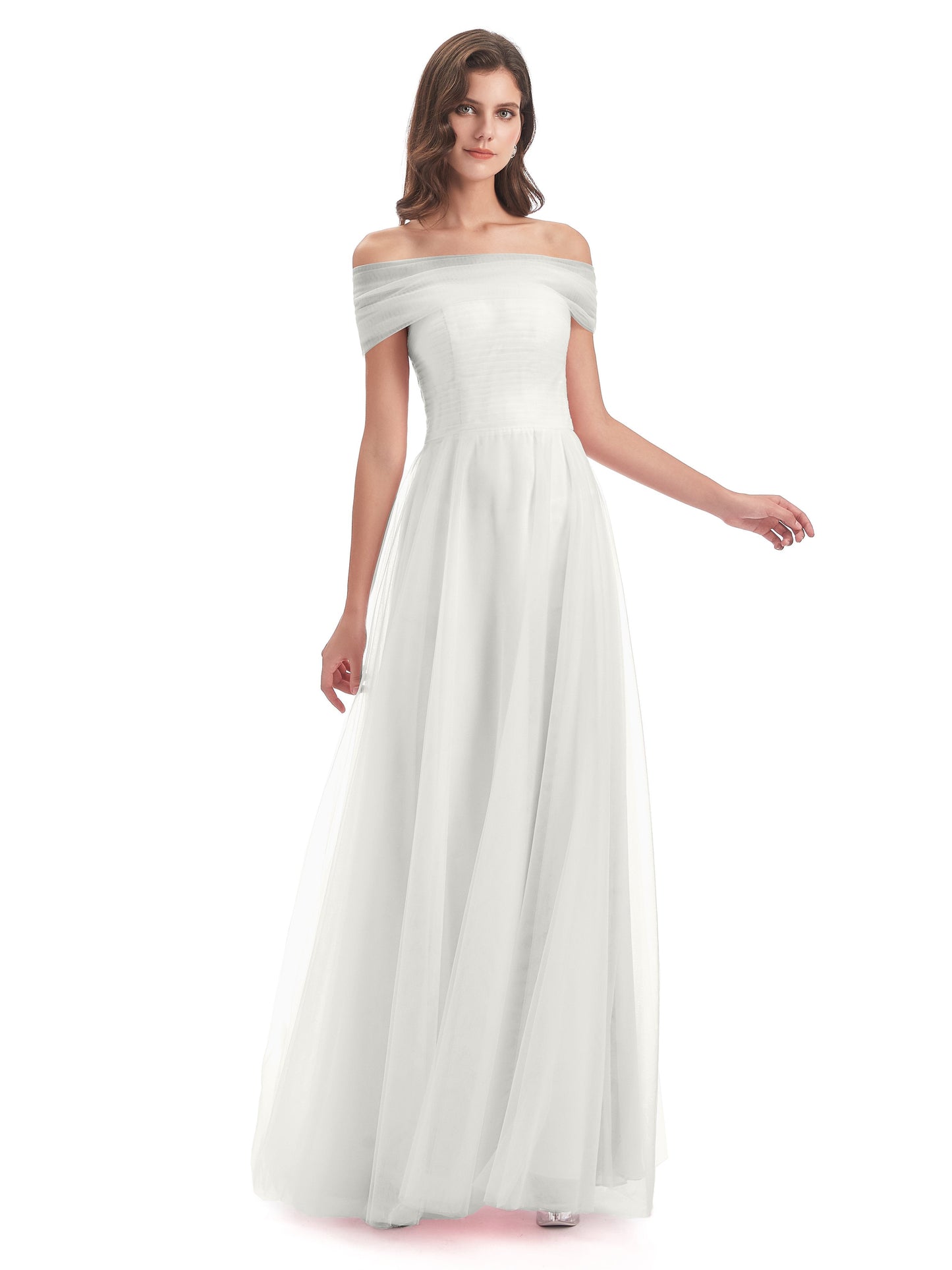Sylvie Off The Shoulder Open Back Tulle Long Bridesmaid Dresses