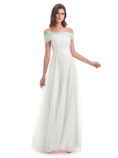 Sylvie Off The Shoulder Open Back Tulle Long Bridesmaid Dresses