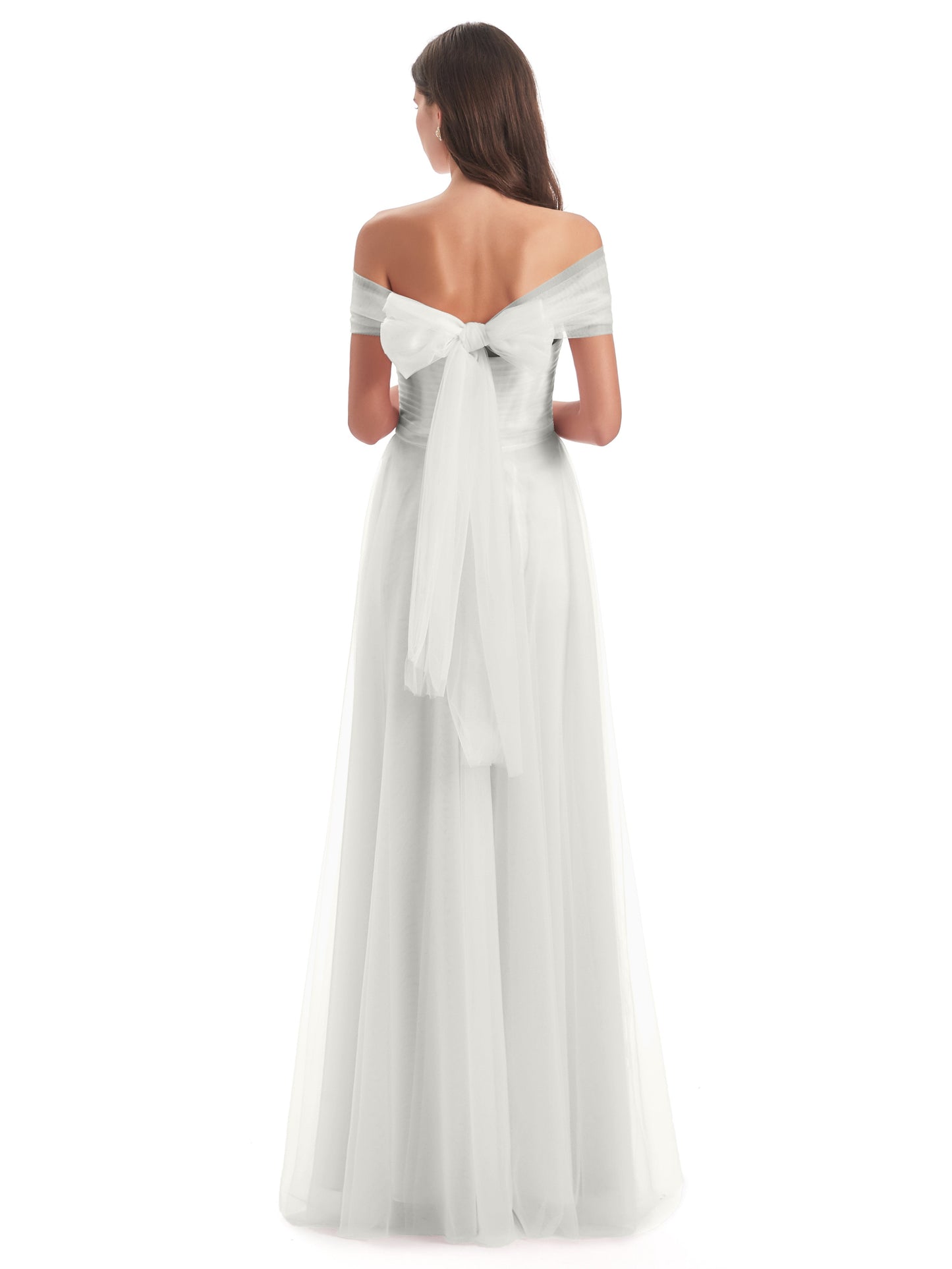 Sylvie Off The Shoulder Open Back Tulle Long Bridesmaid Dresses