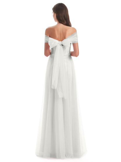 Sylvie Off The Shoulder Open Back Tulle Long Bridesmaid Dresses