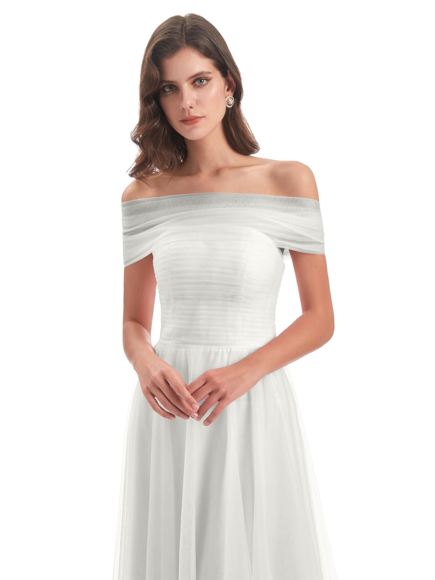 Sylvie Off The Shoulder Open Back Tulle Long Bridesmaid Dresses