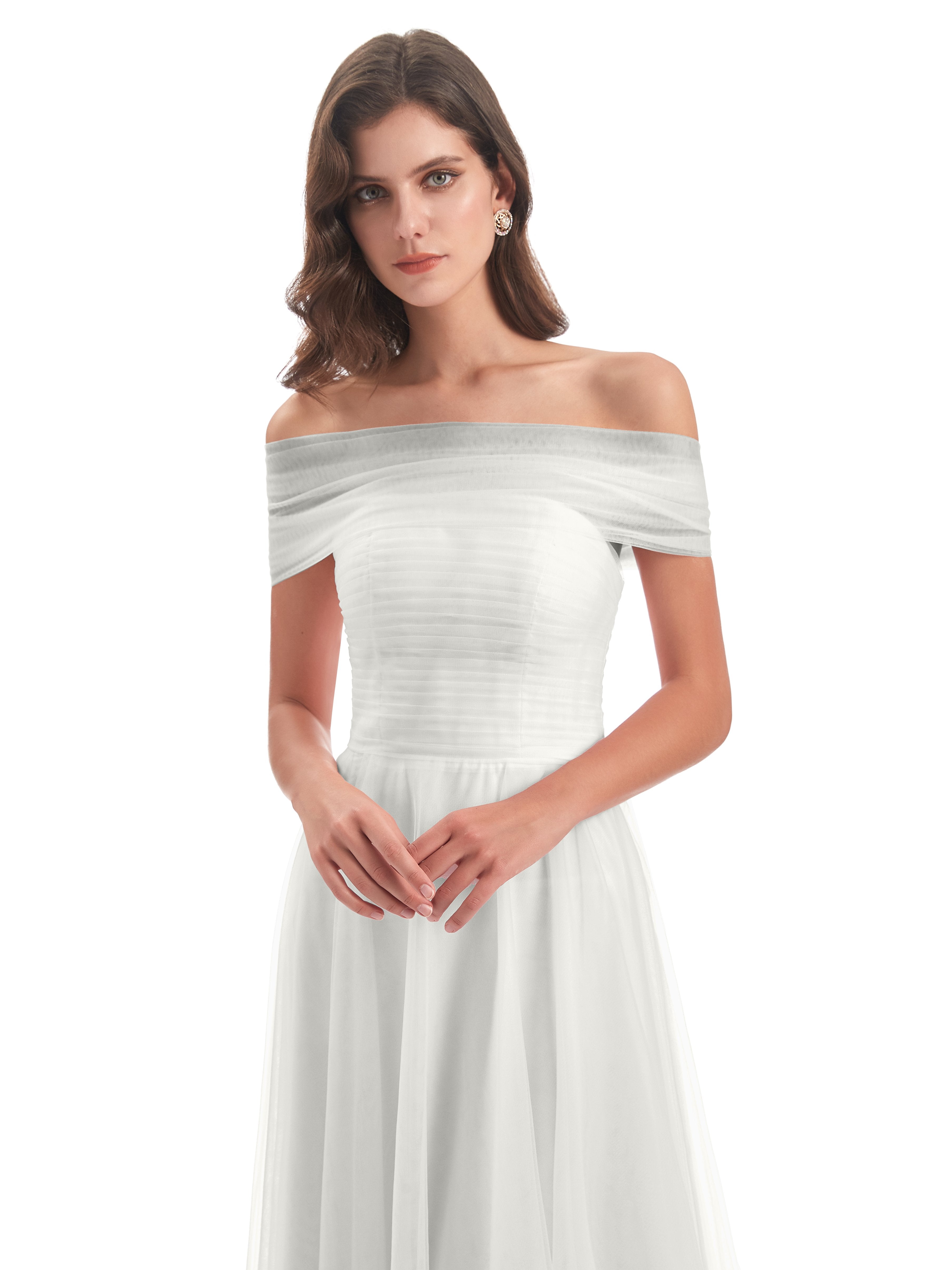 Sylvie Off The Shoulder Open Back Tulle Long Bridesmaid Dresses