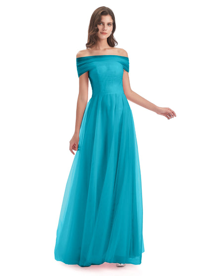 Sylvie Off The Shoulder Open Back Tulle Long Bridesmaid Dresses