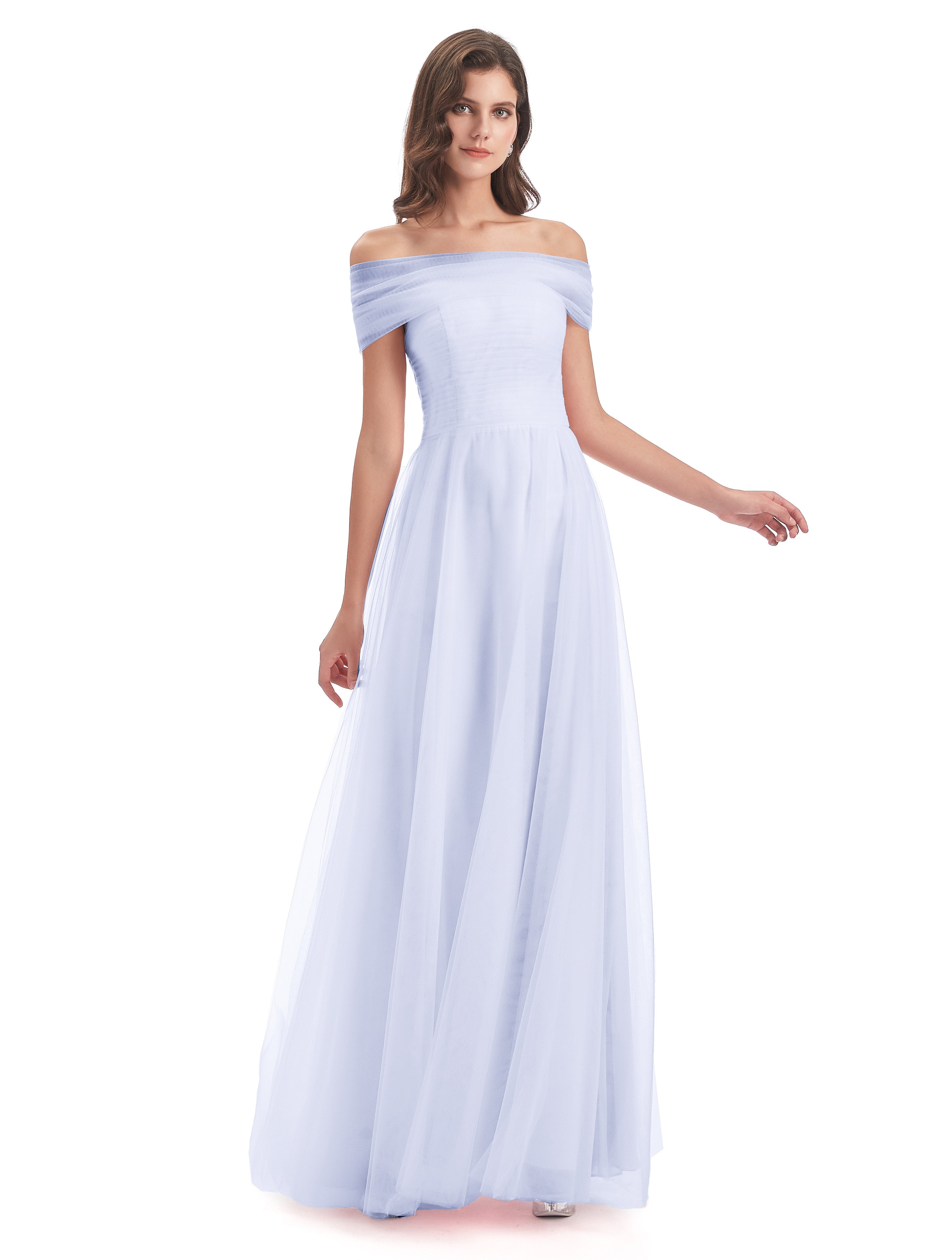 Sylvie Off The Shoulder Open Back Tulle Long Bridesmaid Dresses
