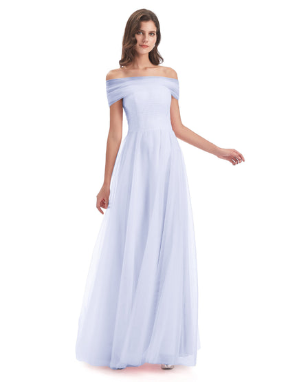 Sylvie Off The Shoulder Open Back Tulle Long Bridesmaid Dresses