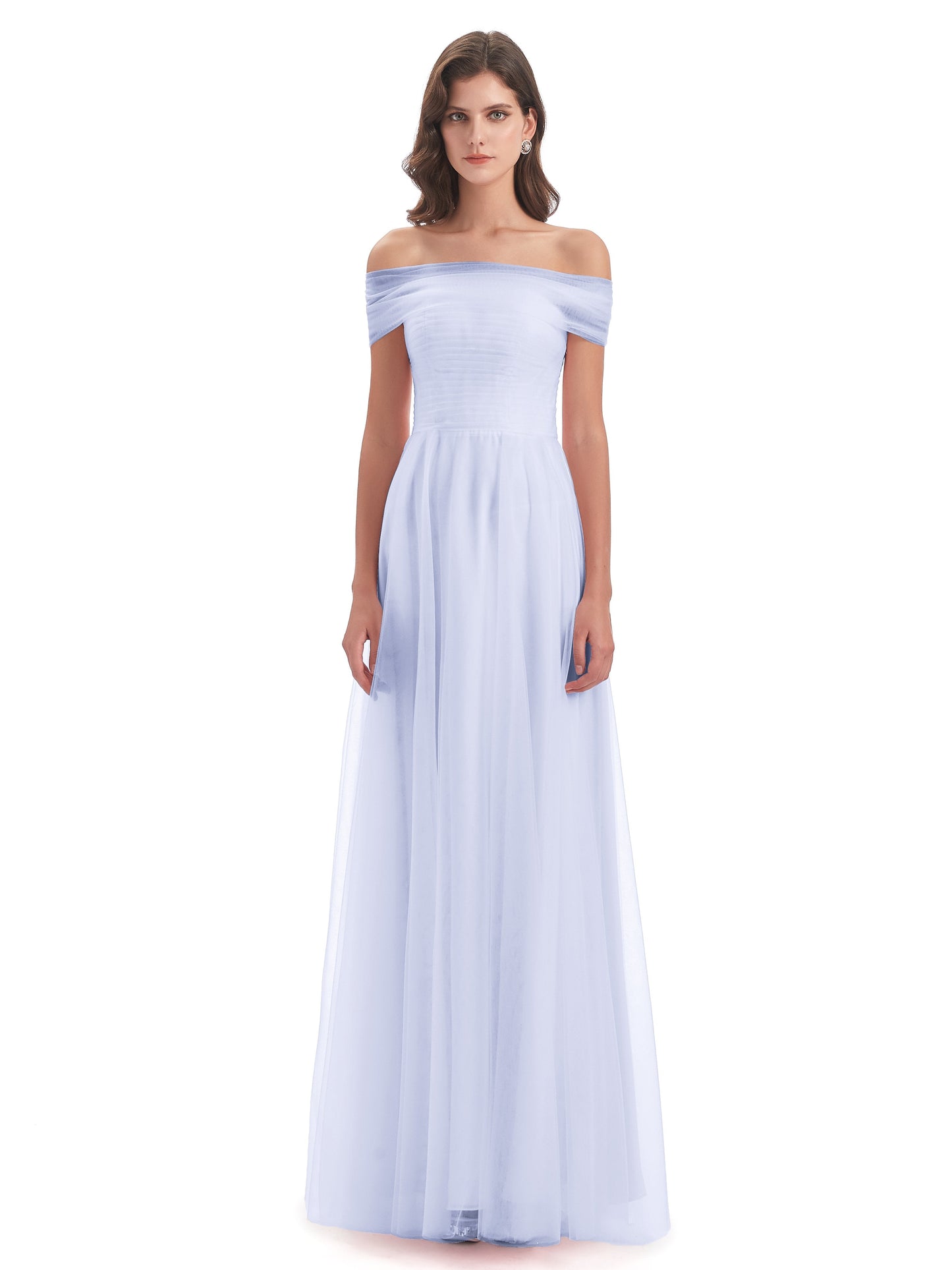 Sylvie Off The Shoulder Open Back Tulle Long Bridesmaid Dresses