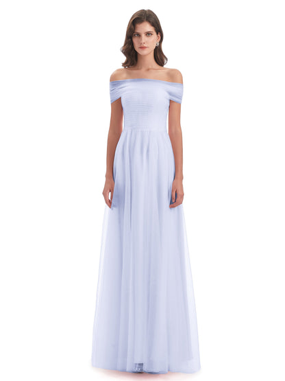 Sylvie Off The Shoulder Open Back Tulle Long Bridesmaid Dresses