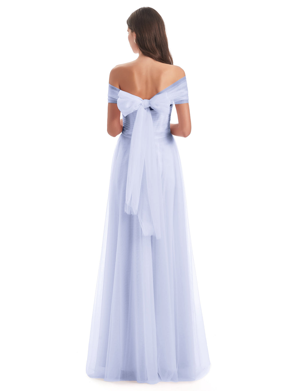 Sylvie Off The Shoulder Open Back Tulle Long Bridesmaid Dresses