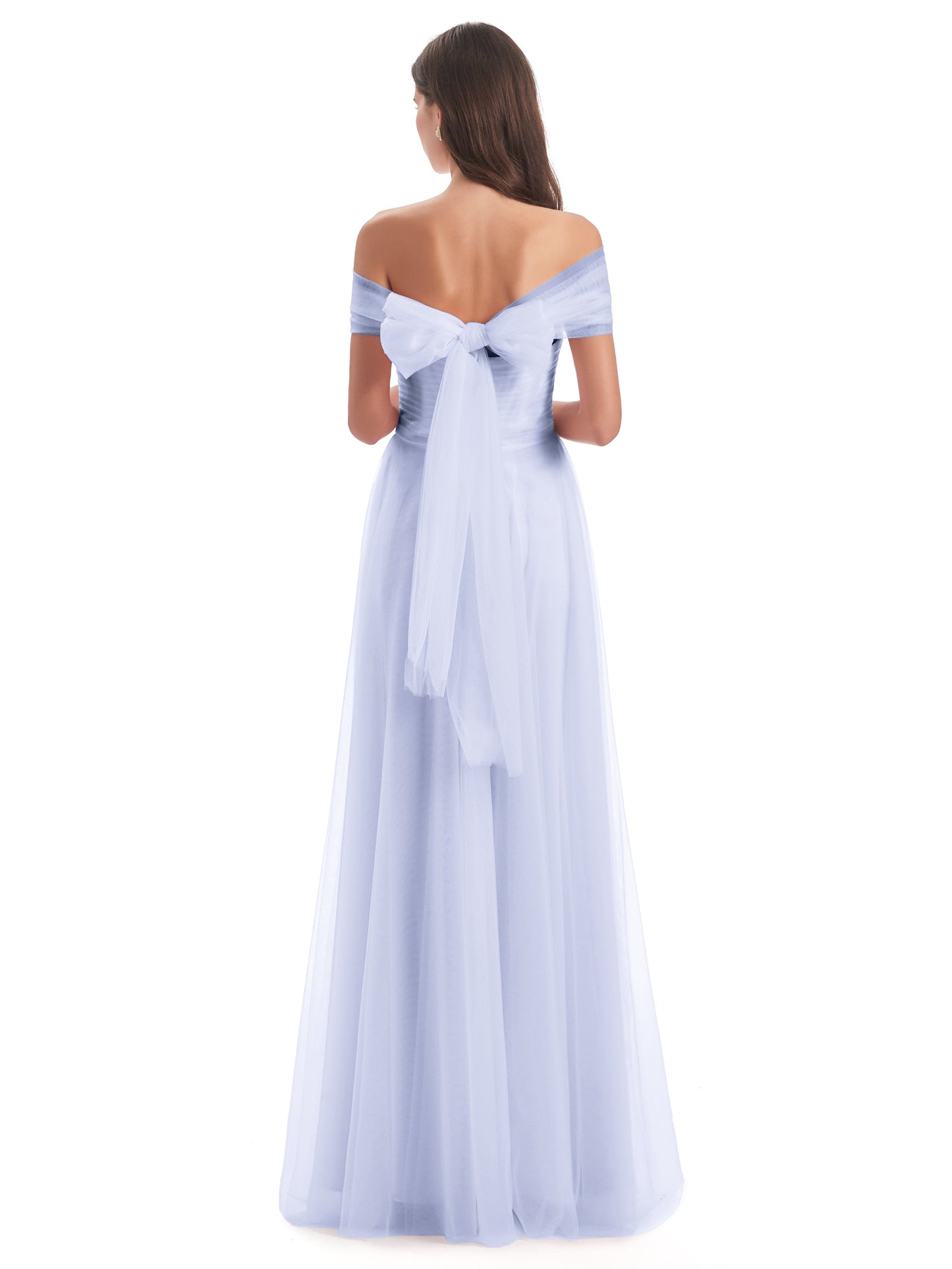 Sylvie Off The Shoulder Open Back Tulle Long Bridesmaid Dresses