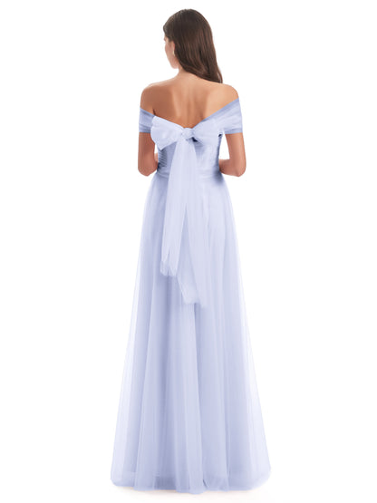 Sylvie Off The Shoulder Open Back Tulle Long Bridesmaid Dresses