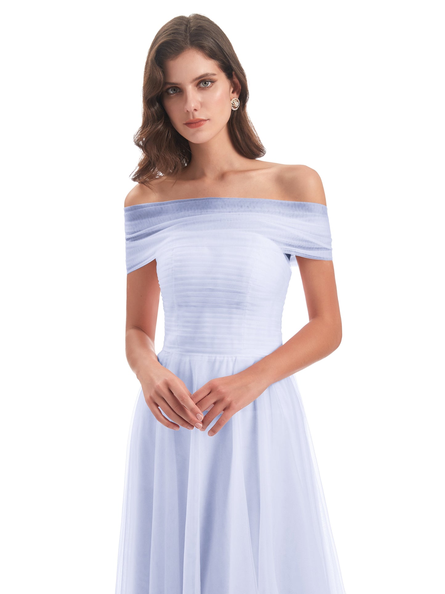 Sylvie Off The Shoulder Open Back Tulle Long Bridesmaid Dresses