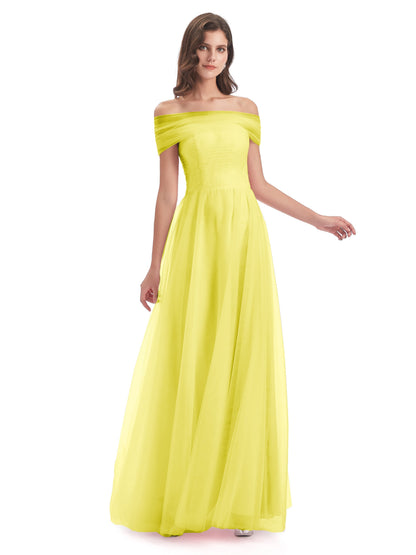 Sylvie Off The Shoulder Open Back Tulle Long Bridesmaid Dresses