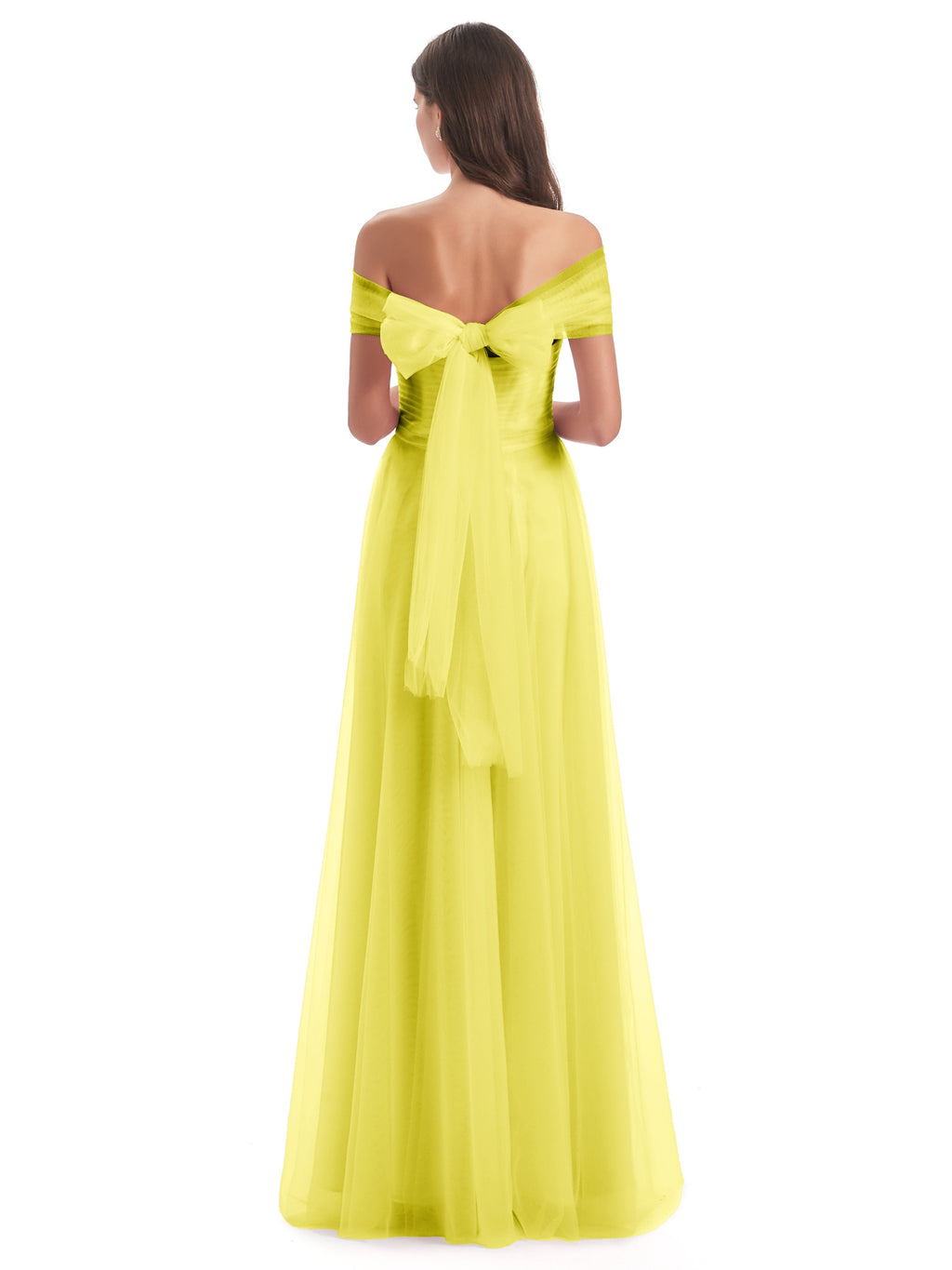 Sylvie Off The Shoulder Open Back Tulle Long Bridesmaid Dresses