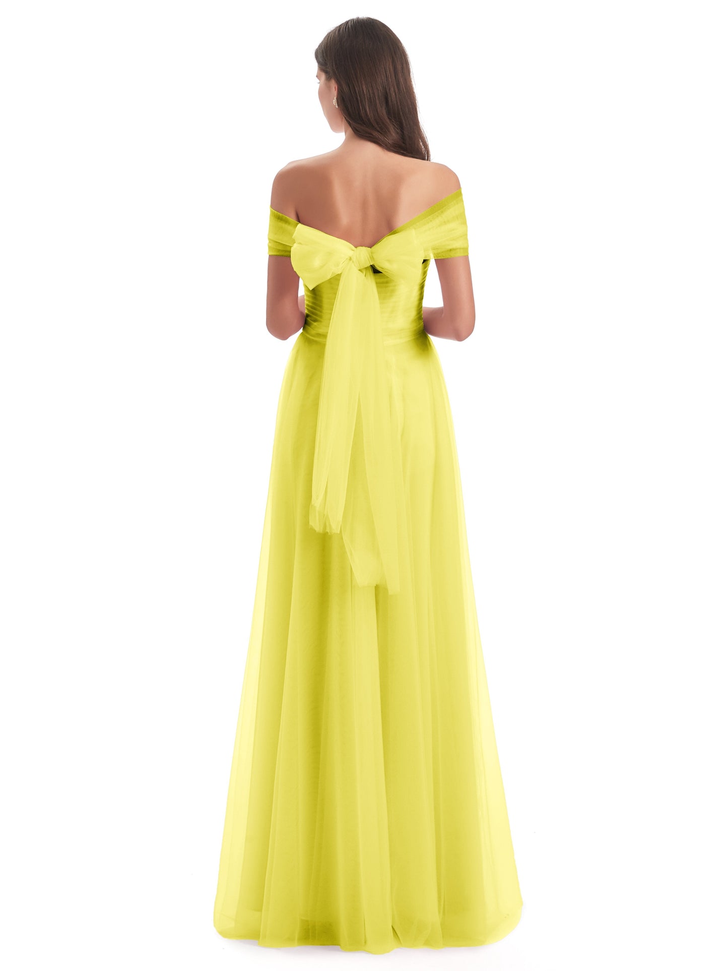 Sylvie Off The Shoulder Open Back Tulle Long Bridesmaid Dresses