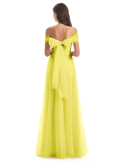 Sylvie Off The Shoulder Open Back Tulle Long Bridesmaid Dresses