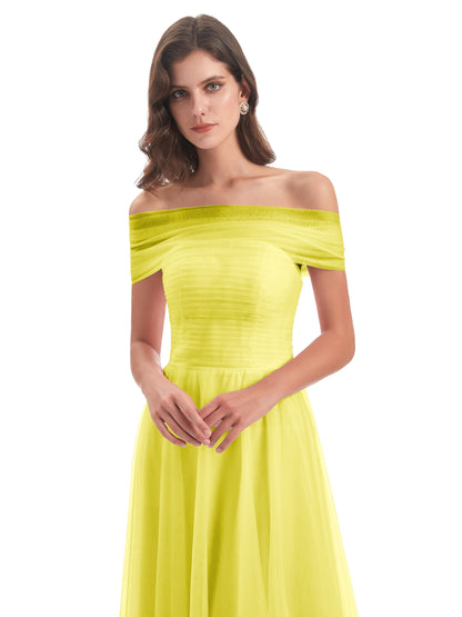 Sylvie Off The Shoulder Open Back Tulle Long Bridesmaid Dresses