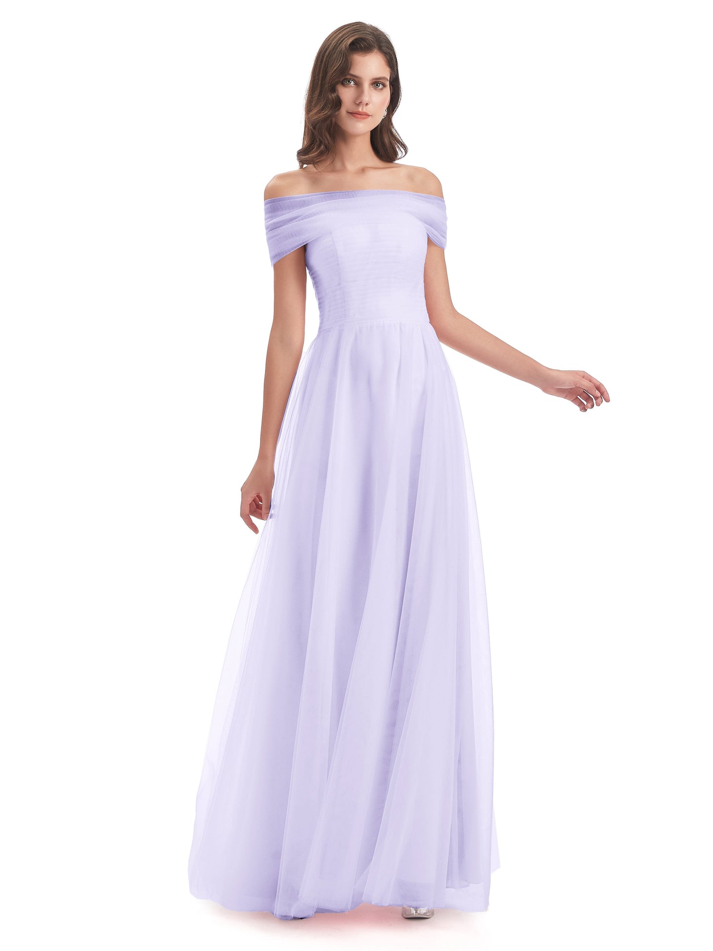 Sylvie Off The Shoulder Open Back Tulle Long Bridesmaid Dresses