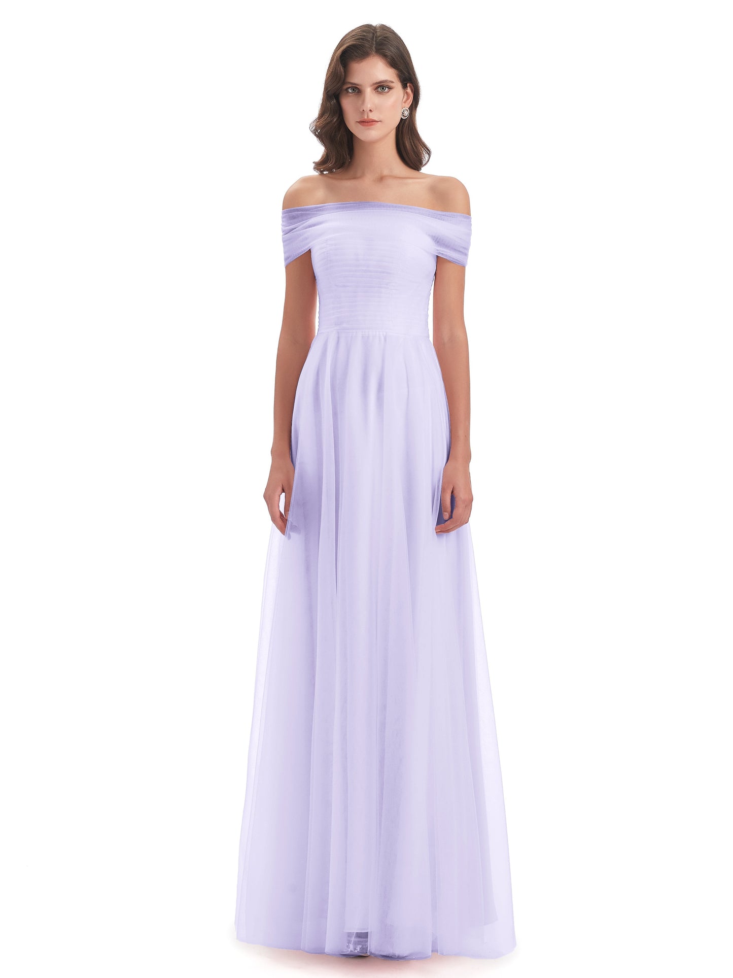 Sylvie Off The Shoulder Open Back Tulle Long Bridesmaid Dresses