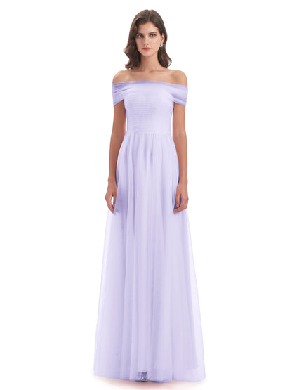 Sylvie Off The Shoulder Open Back Tulle Long Bridesmaid Dresses