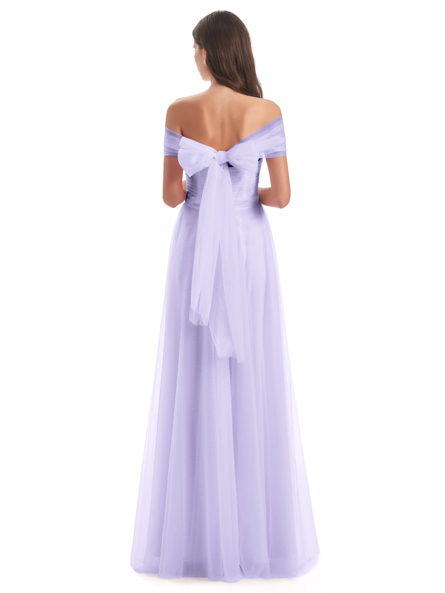 Sylvie Off The Shoulder Open Back Tulle Long Bridesmaid Dresses