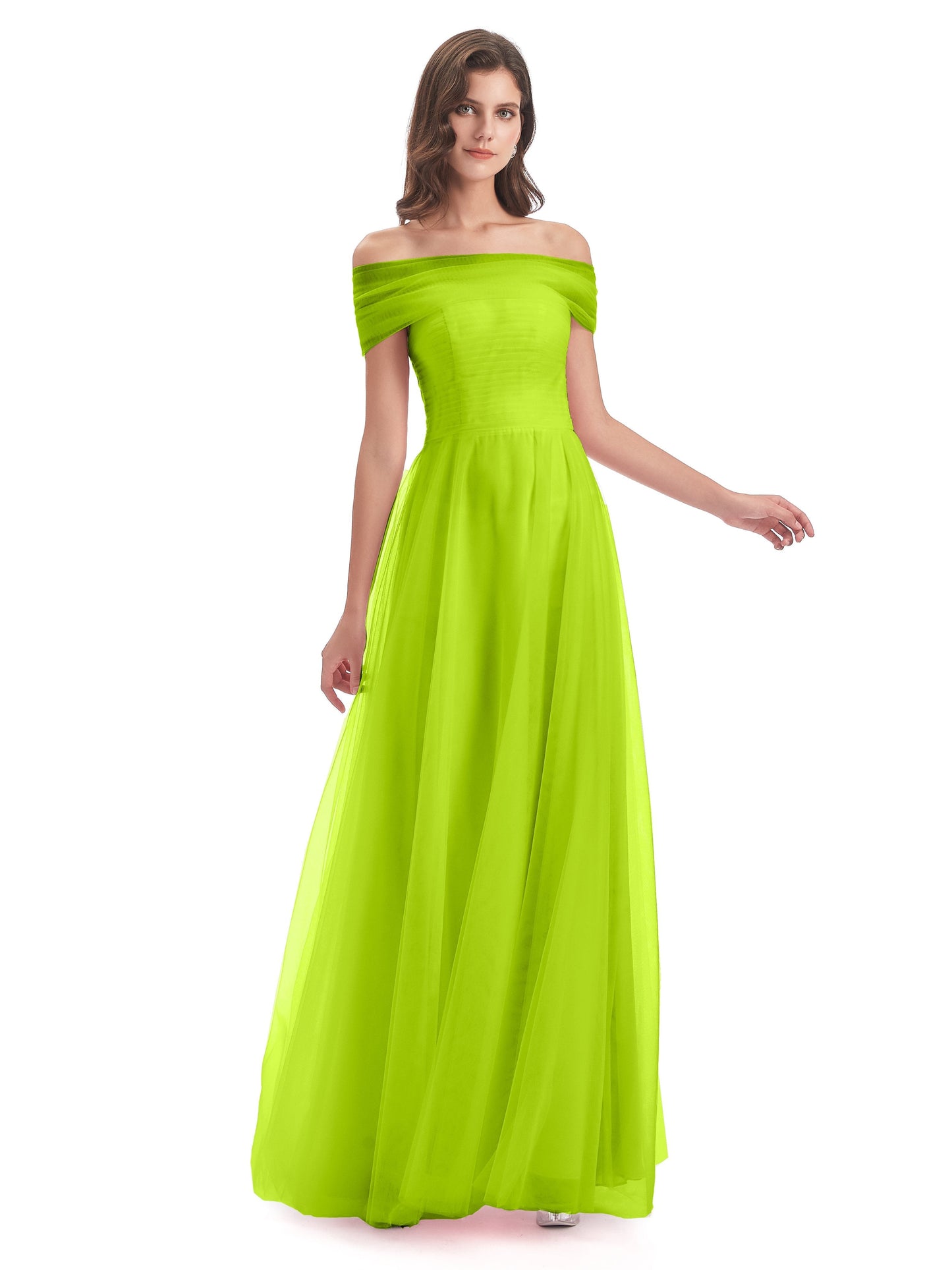 Sylvie Off The Shoulder Open Back Tulle Long Bridesmaid Dresses