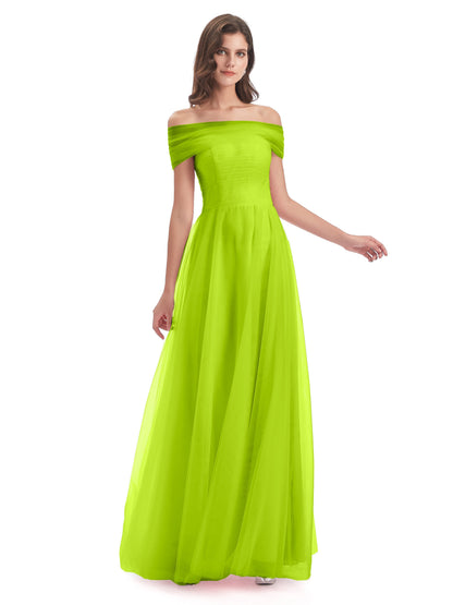 Sylvie Off The Shoulder Open Back Tulle Long Bridesmaid Dresses