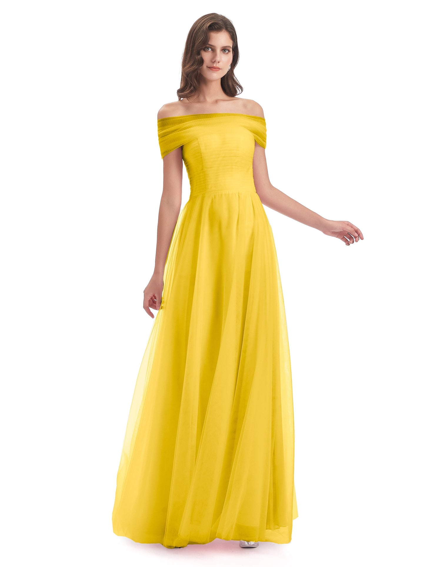 Sylvie Off The Shoulder Open Back Tulle Long Bridesmaid Dresses