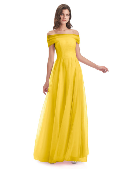 Sylvie Off The Shoulder Open Back Tulle Long Bridesmaid Dresses