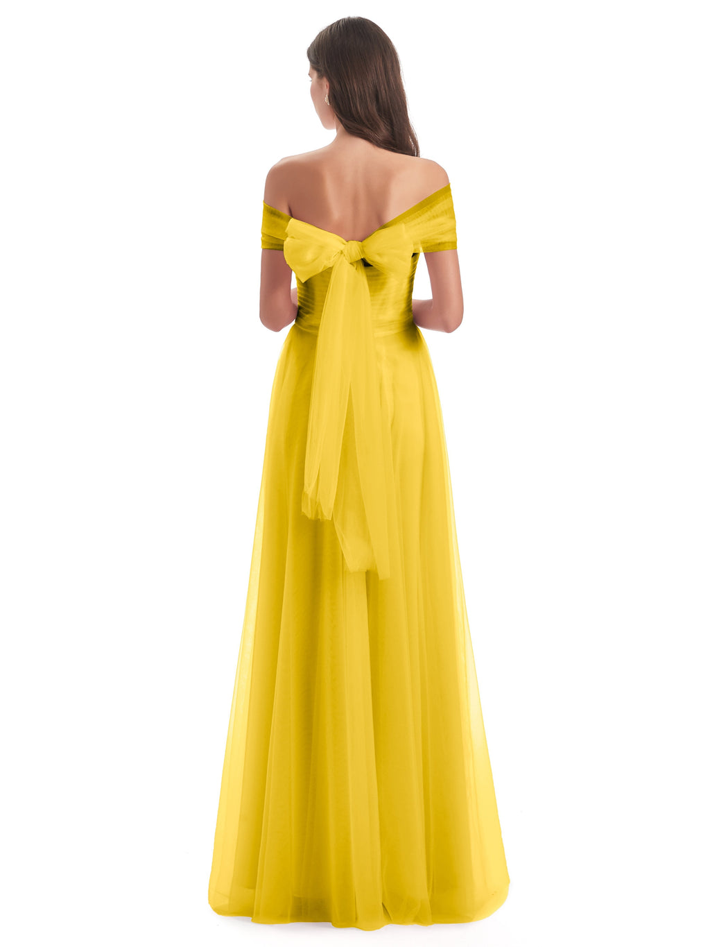 Sylvie Off The Shoulder Open Back Tulle Long Bridesmaid Dresses