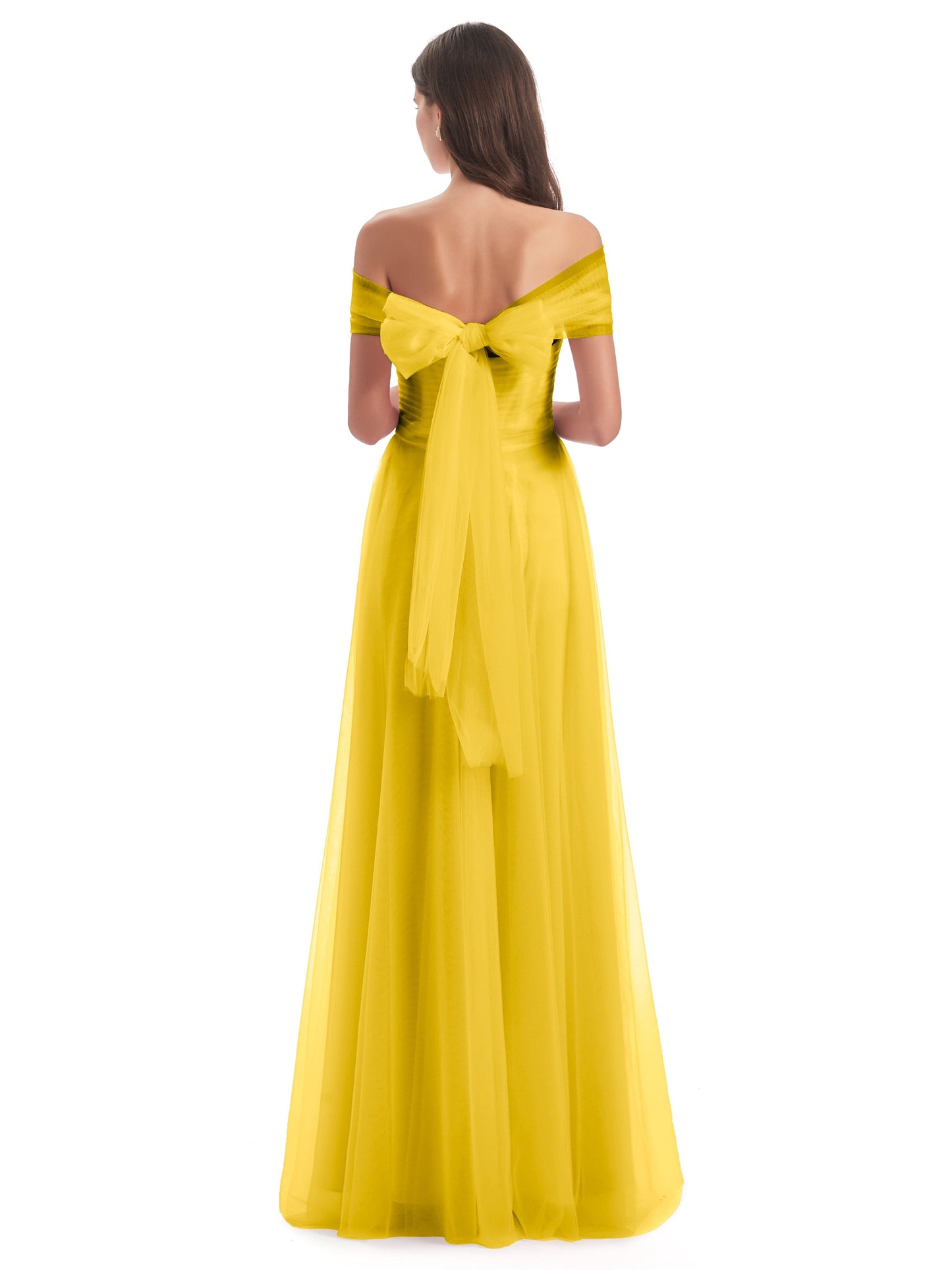 Sylvie Off The Shoulder Open Back Tulle Long Bridesmaid Dresses