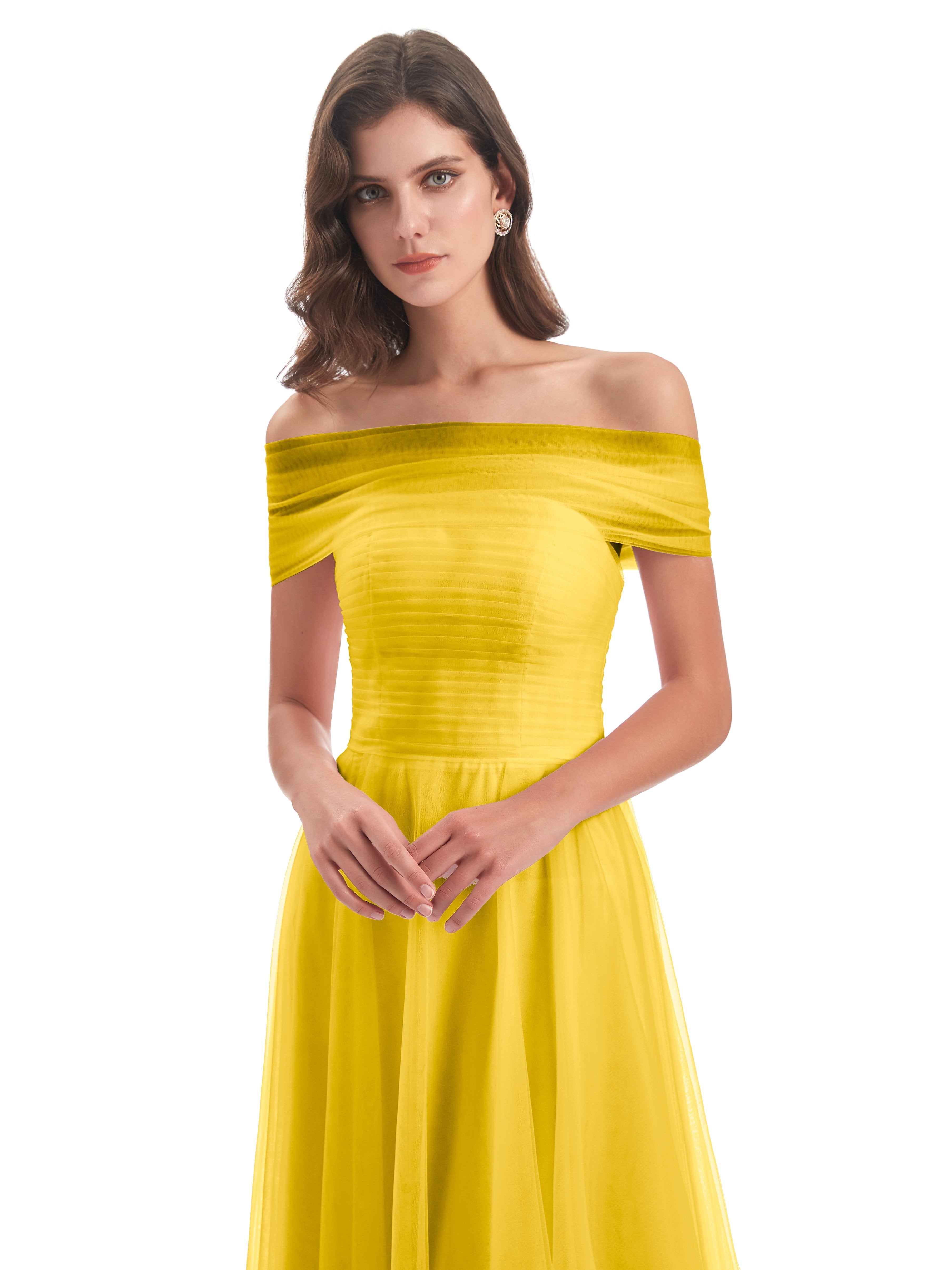 Sylvie Off The Shoulder Open Back Tulle Long Bridesmaid Dresses