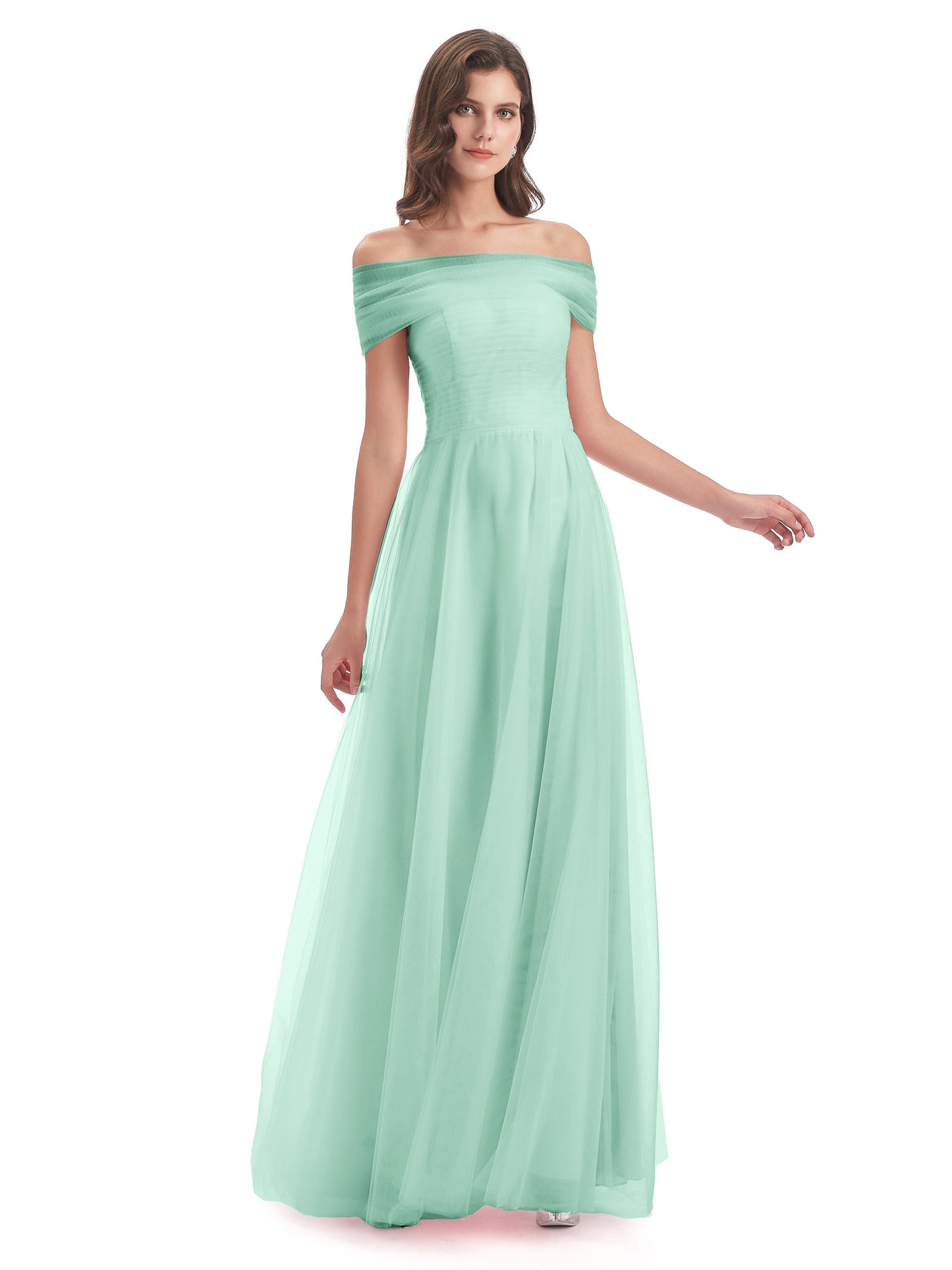Sylvie Off The Shoulder Open Back Tulle Long Bridesmaid Dresses