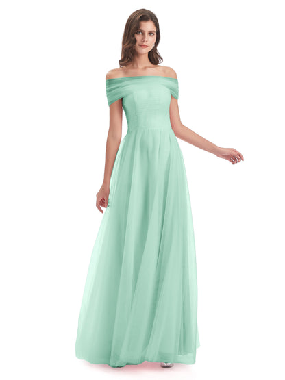 Sylvie Off The Shoulder Open Back Tulle Long Bridesmaid Dresses