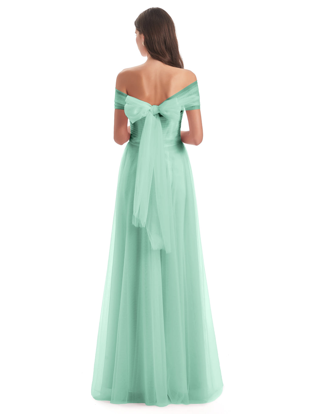 Sylvie Off The Shoulder Open Back Tulle Long Bridesmaid Dresses