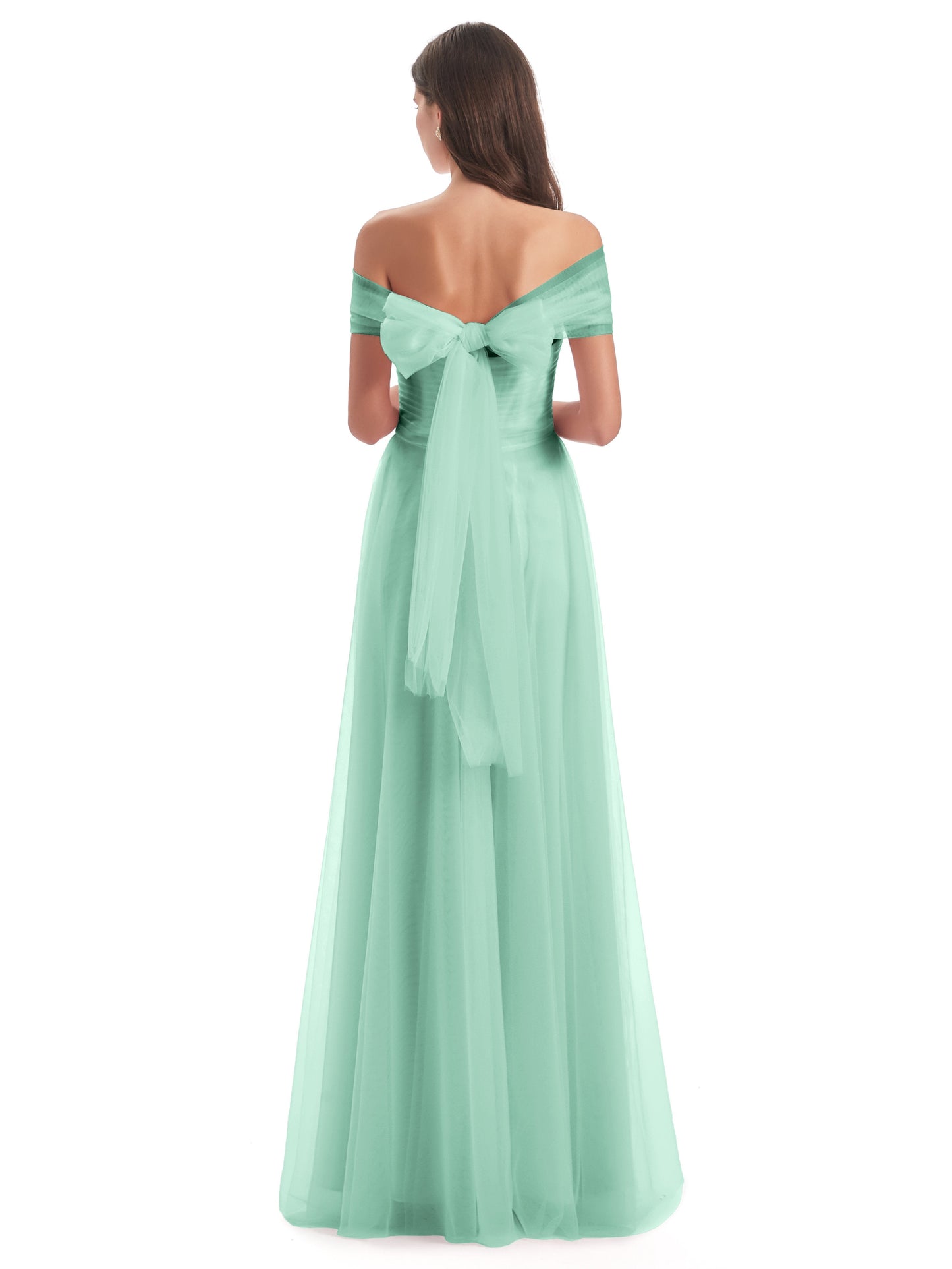 Sylvie Off The Shoulder Open Back Tulle Long Bridesmaid Dresses