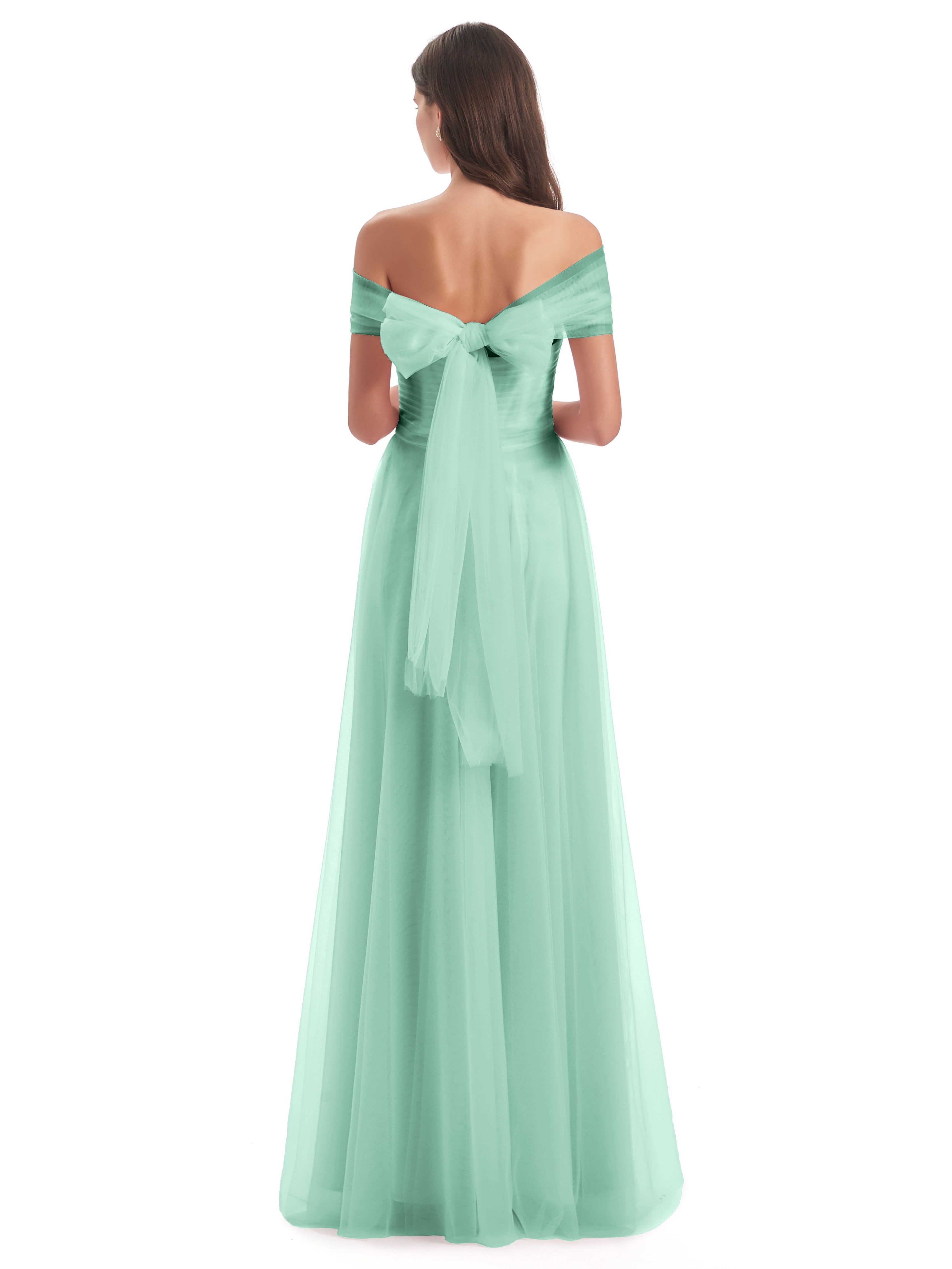 Sylvie Off The Shoulder Open Back Tulle Long Bridesmaid Dresses