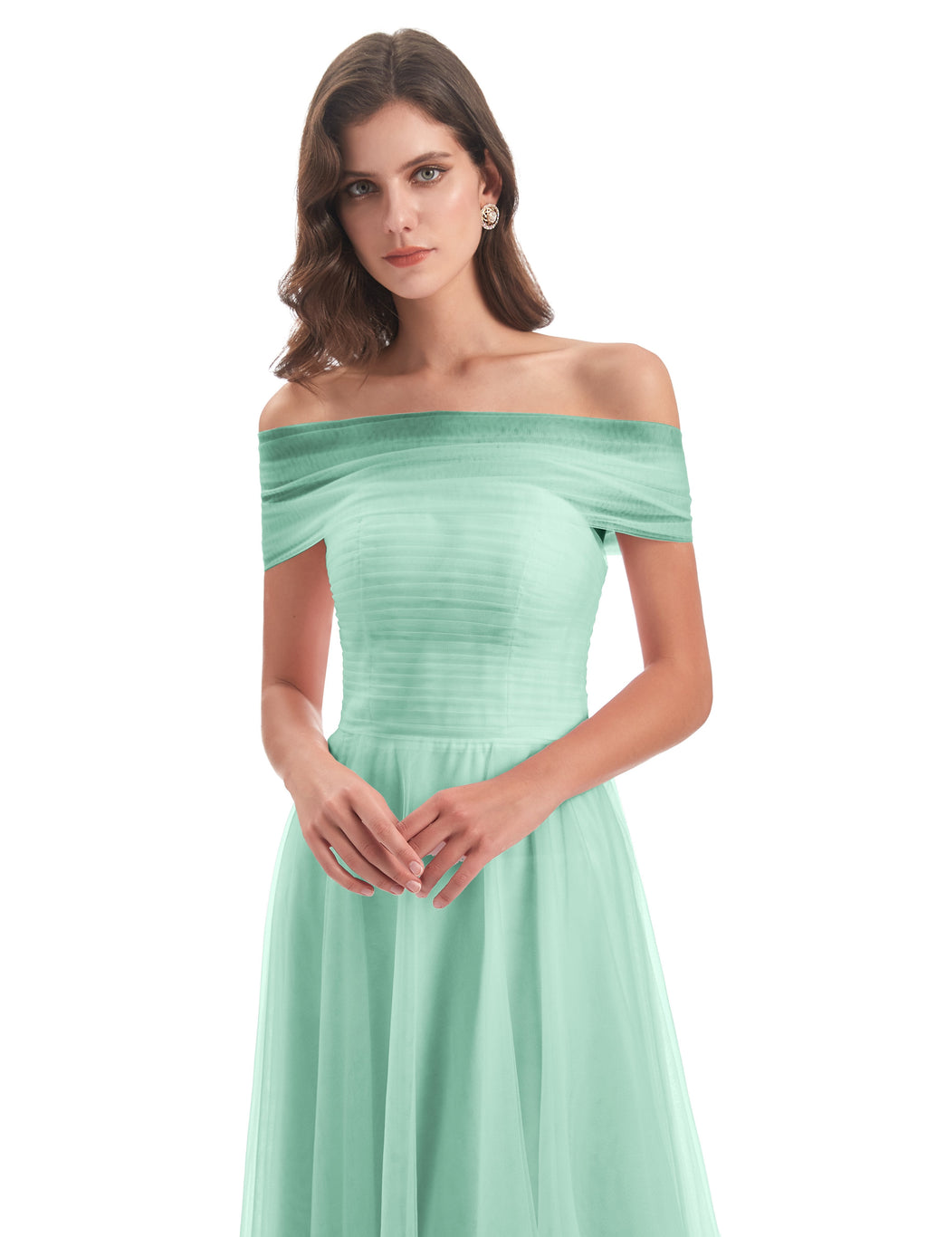 Sylvie Off The Shoulder Open Back Tulle Long Bridesmaid Dresses