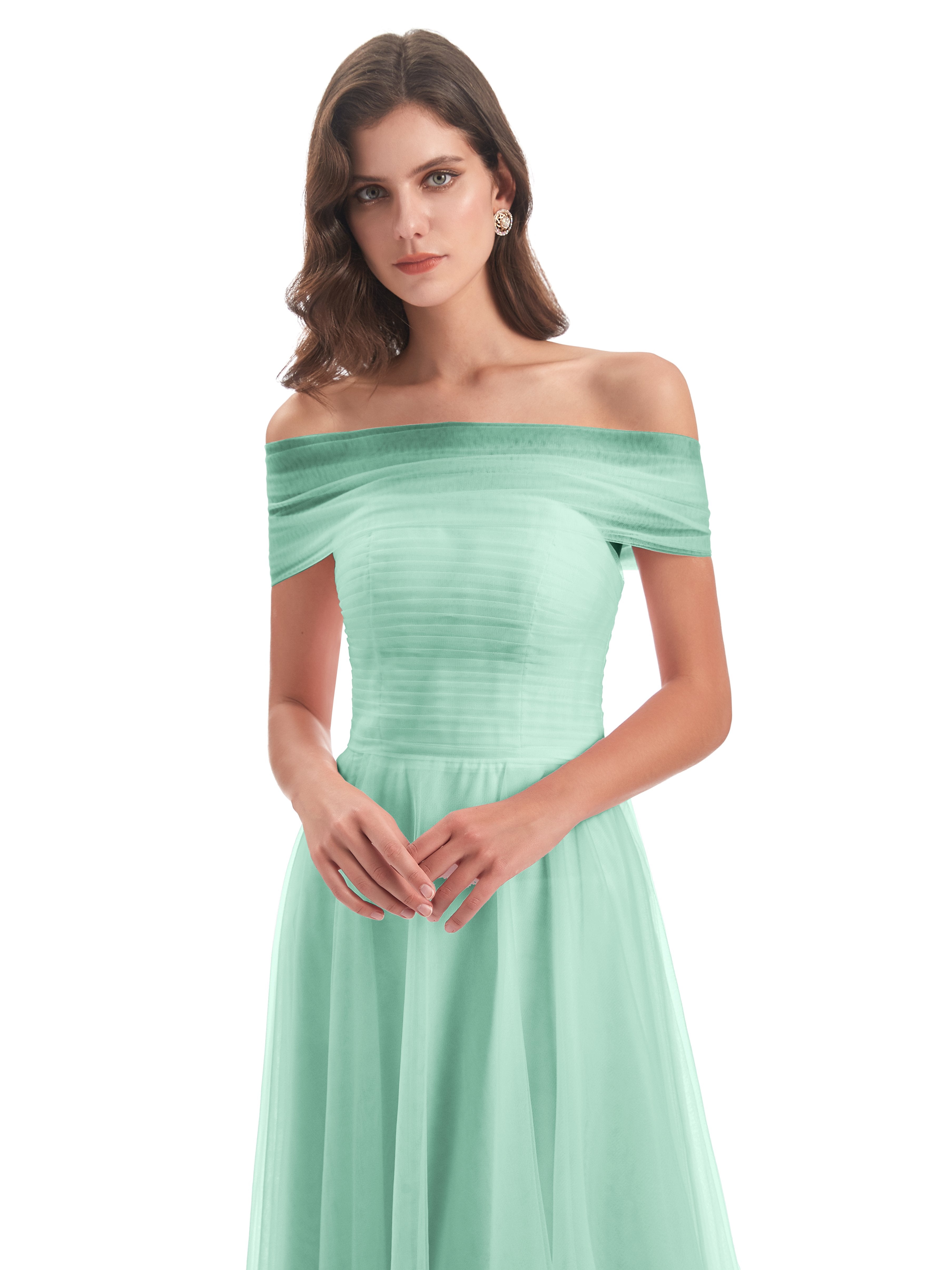 Sylvie Off The Shoulder Open Back Tulle Long Bridesmaid Dresses