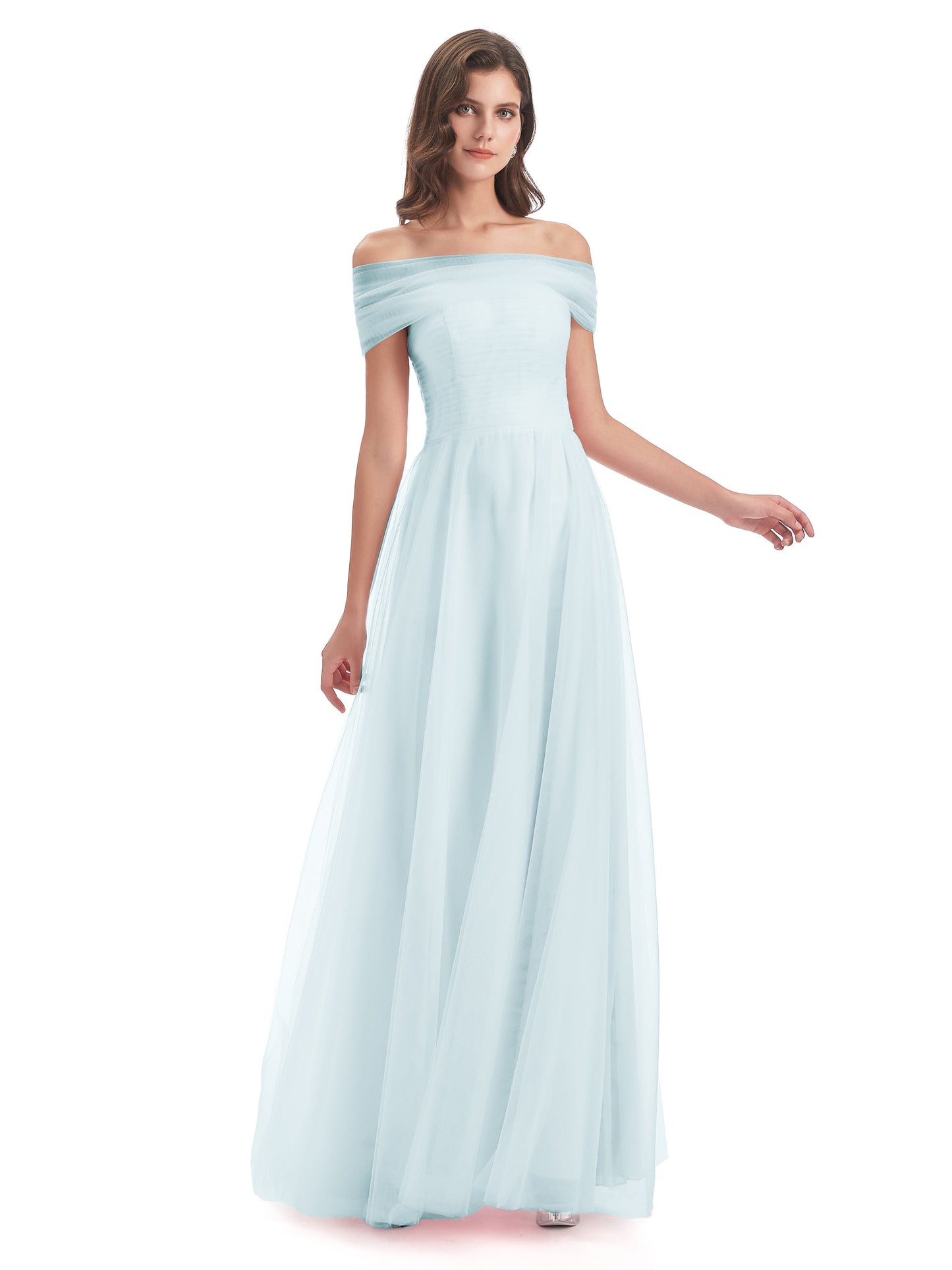 Sylvie Off The Shoulder Open Back Tulle Long Bridesmaid Dresses