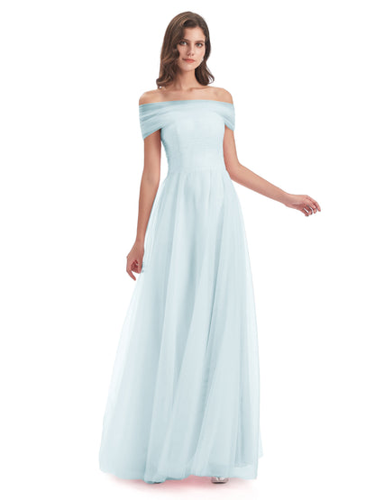 Sylvie Off The Shoulder Open Back Tulle Long Bridesmaid Dresses