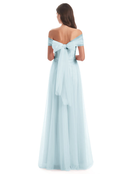 Sylvie Off The Shoulder Open Back Tulle Long Bridesmaid Dresses