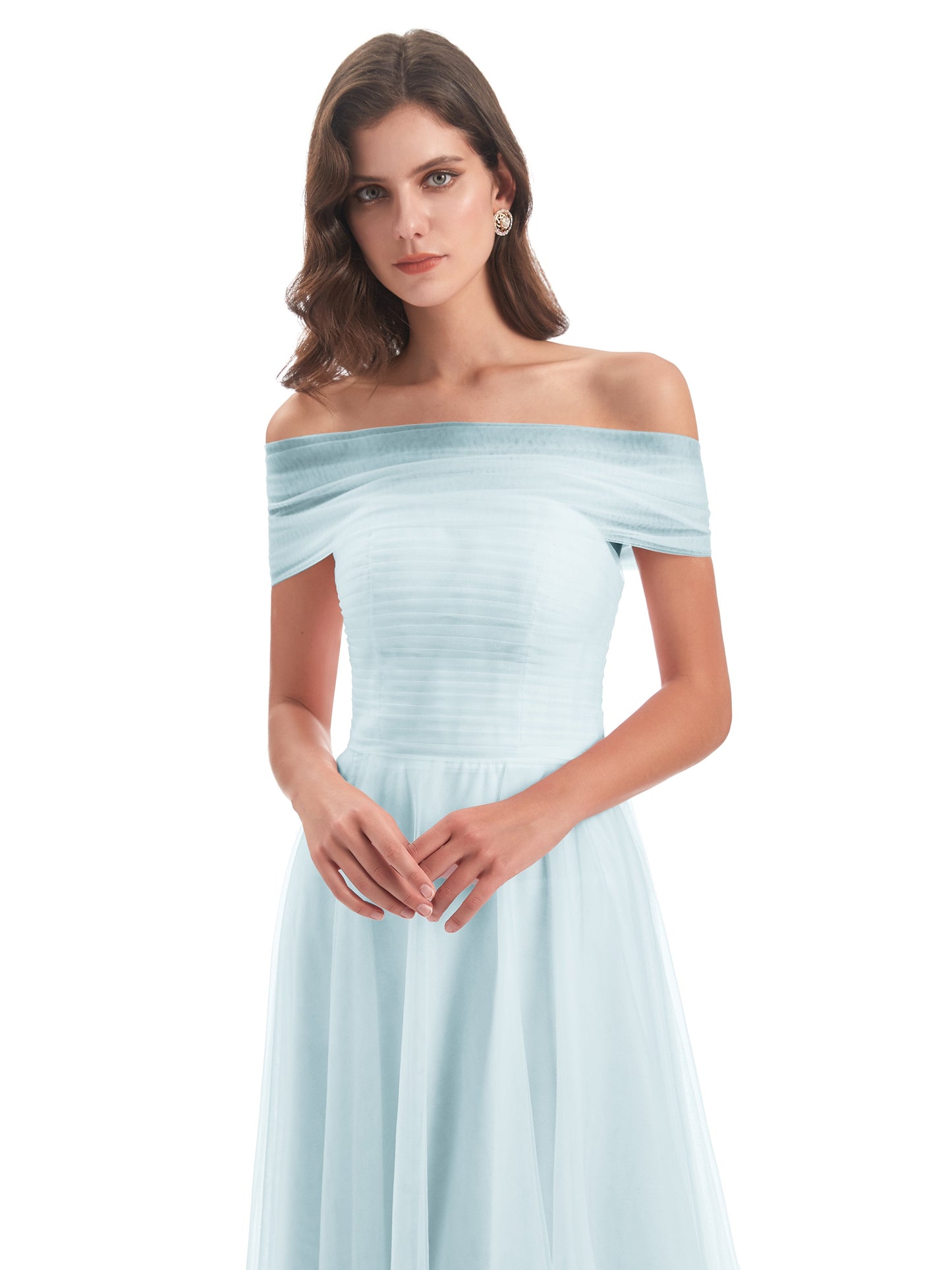 Sylvie Off The Shoulder Open Back Tulle Long Bridesmaid Dresses