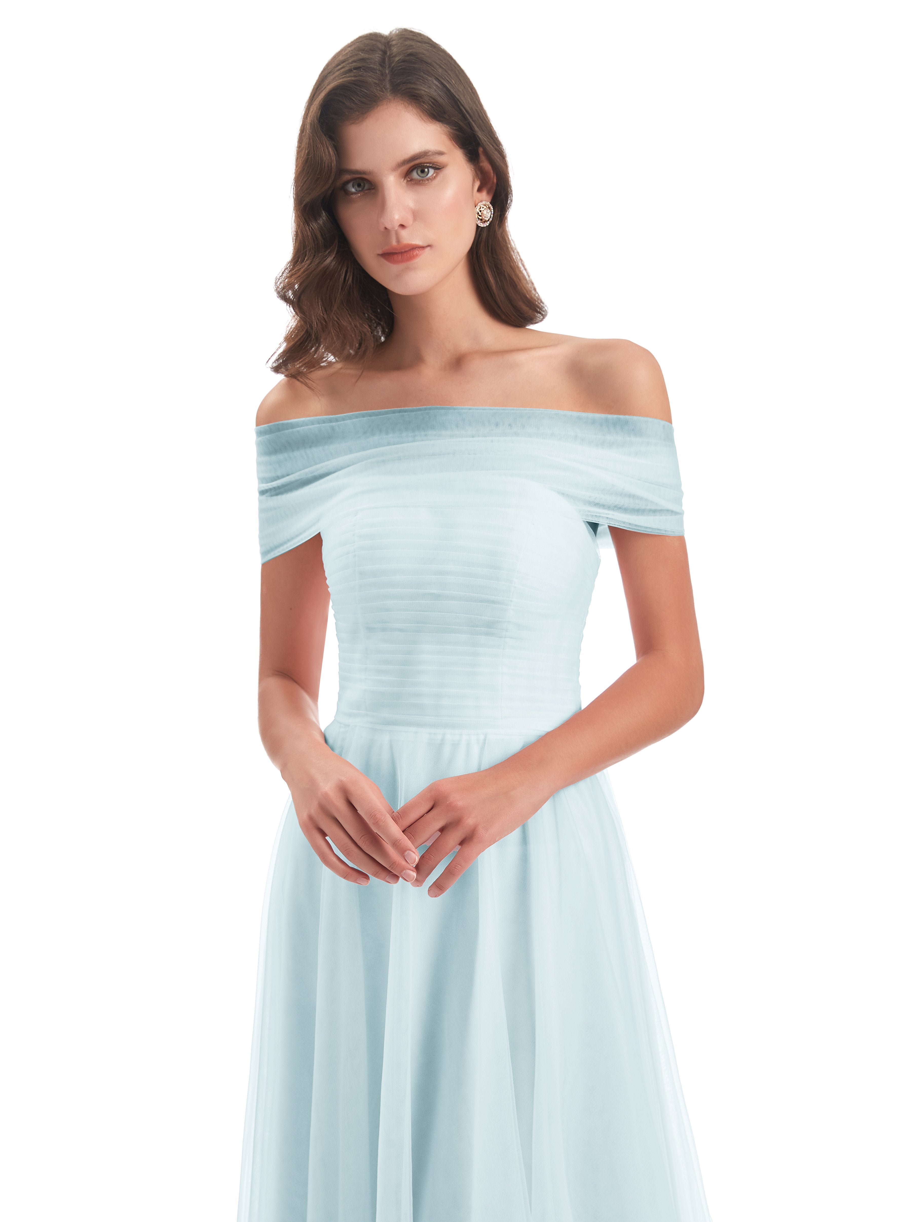Sylvie Off The Shoulder Open Back Tulle Long Bridesmaid Dresses