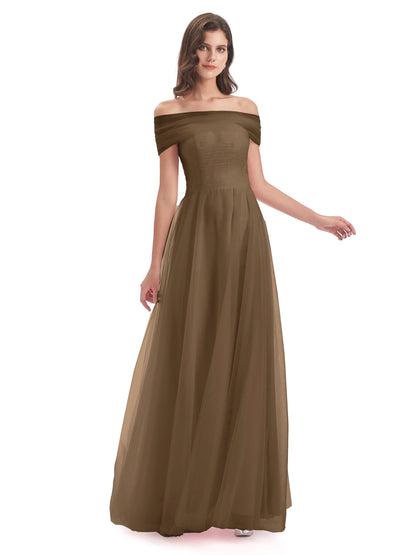 Sylvie Off The Shoulder Open Back Tulle Long Bridesmaid Dresses