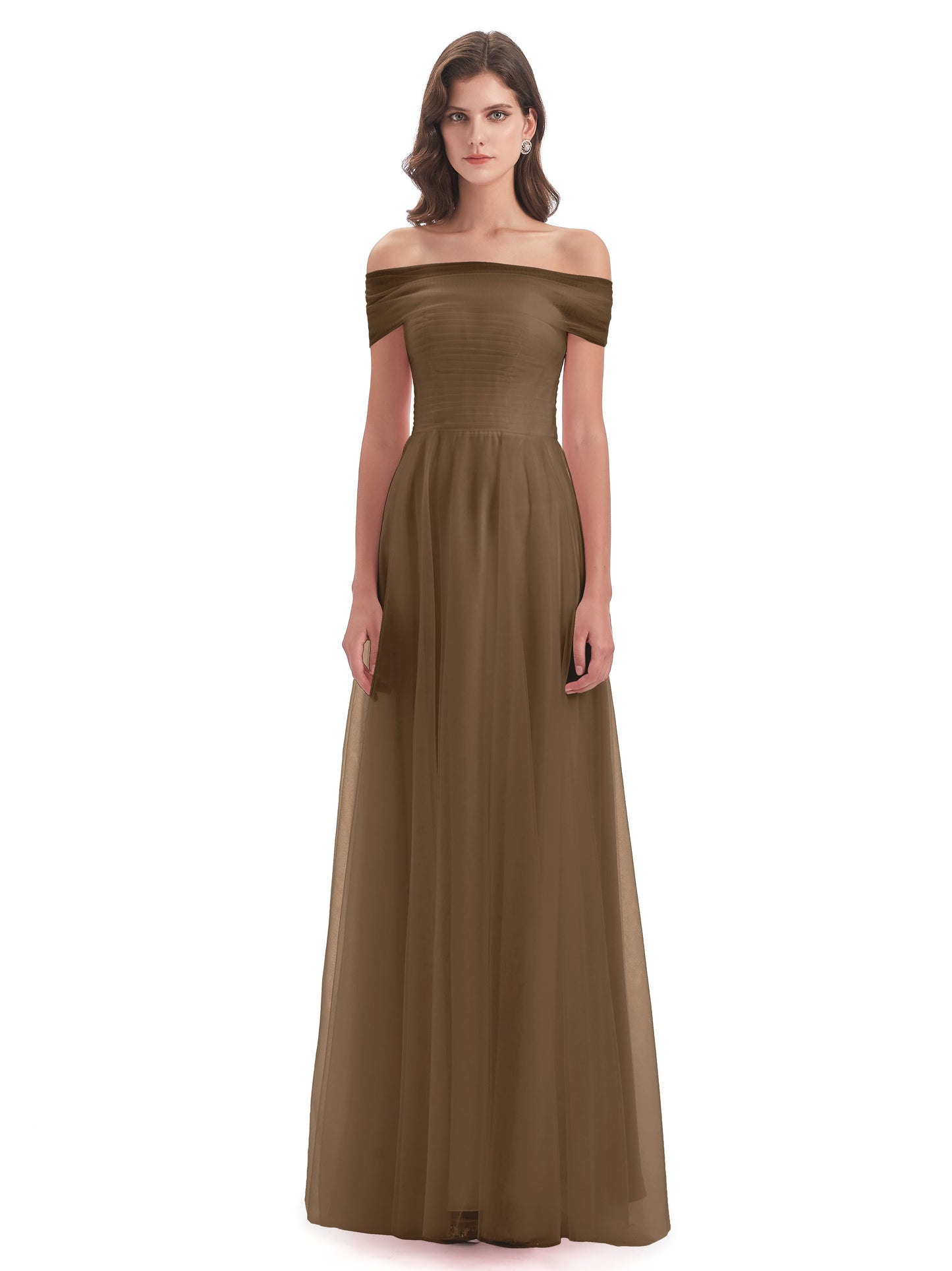 Sylvie Off The Shoulder Open Back Tulle Long Bridesmaid Dresses